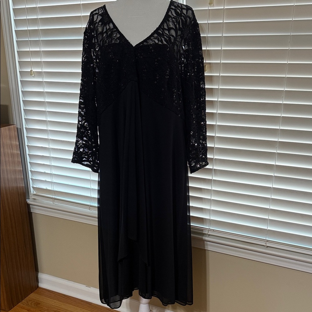 Alex Evenings Black Lace Long Sleeve Dress